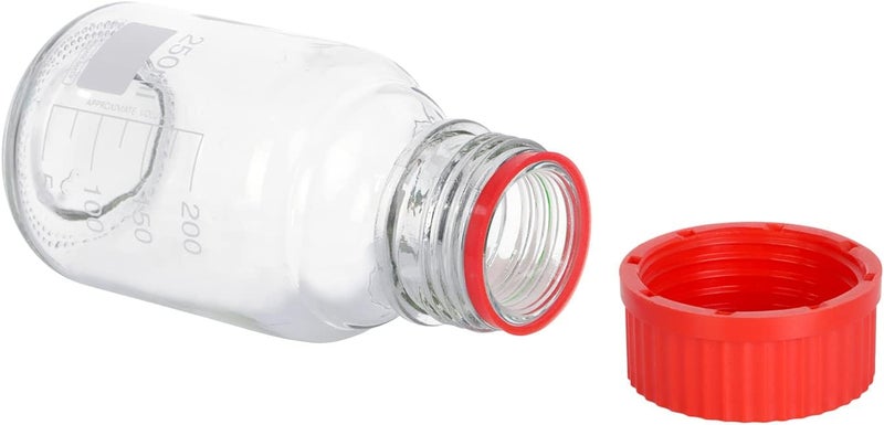 Pastein 10 Pieces 250 mL Graduated Round Reagent Media Bottle Storage Glass Bottle with GL45 Red Screw Cap - Image 3